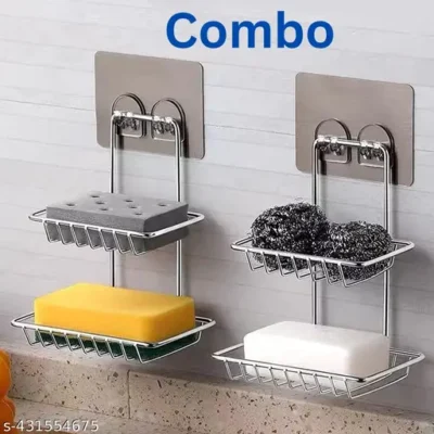 Wall Mounted Double Layer soap Dish Holder Stainless Steel Wall Hanging Soap Storage Rack