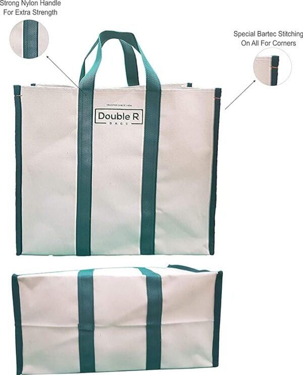 DOUBLE R BAGS Big Eco Cotton Canvas Shopping Bags With Reinforced Handles Jhola Bag - (17X8.5X14-Inches, Pack Of 1, Green) - Image 4