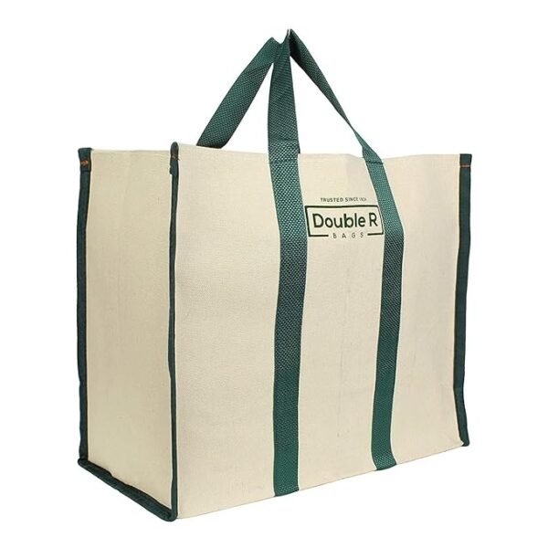 DOUBLE R BAGS Big Eco Cotton Canvas Shopping Bags With Reinforced Handles Jhola Bag - (17X8.5X14-Inches, Pack Of 1, Green) - Image 3