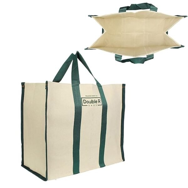 DOUBLE R BAGS Big Eco Cotton Canvas Shopping Bags With Reinforced Handles Jhola Bag - (17X8.5X14-Inches, Pack Of 1, Green) - Image 2