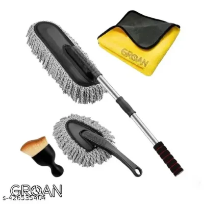4 PCS Microfiber Car Duster Kit|Interior & Exterior Car Cleaning Detailing Tool|Scratch & Lint Free, Pollen Removing|Extendable Long Handle Duster for Car, SUV, & Motorcycle