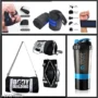 Gym Bag Combo Sports Bag Men's Combo of Leather Gym Bag, blue Wrist Support Band and spider blue shaker Bottle